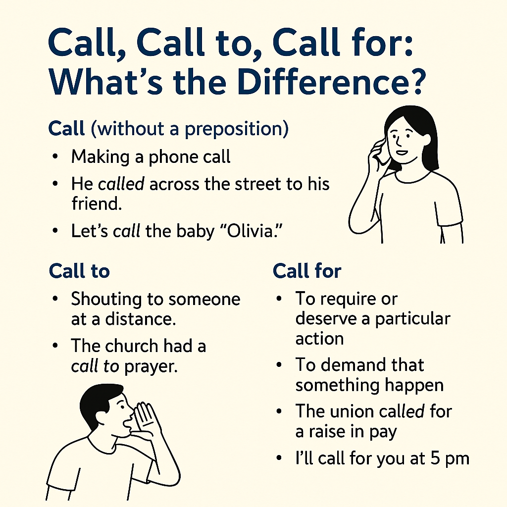 Call, Call to, Call for: What's the Difference? - Speak English by ...